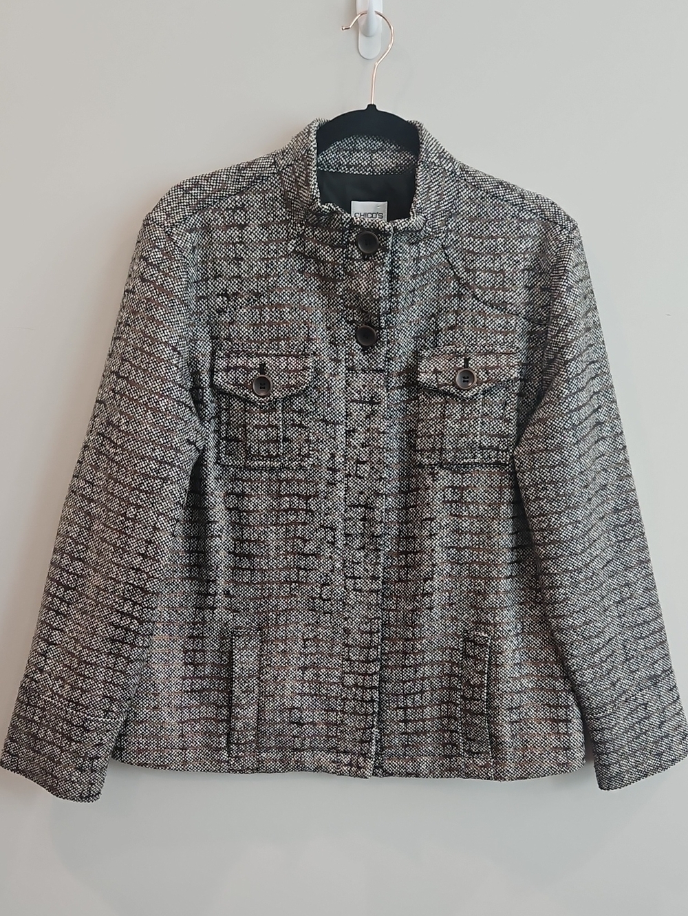 Chico's Black and White Tweed Short Blazer